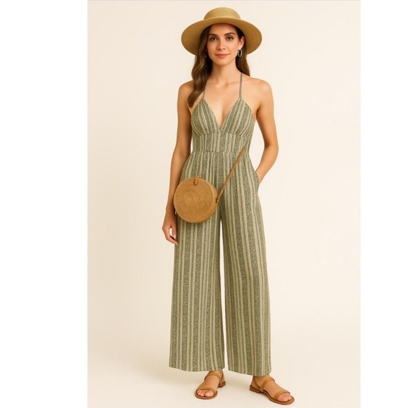Derek Heart Printed Sleeveless Halter Neck Pantsuit Womens Dress XL boho hippy - Picture 1 of 4